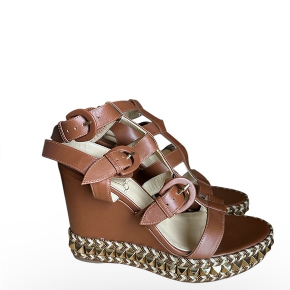 Christian Louboutin Rocknbuckle studded wedges RETAIL 795